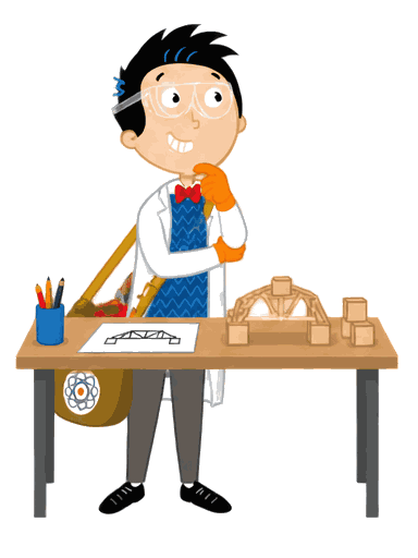 Mascot demonstrating design thinking